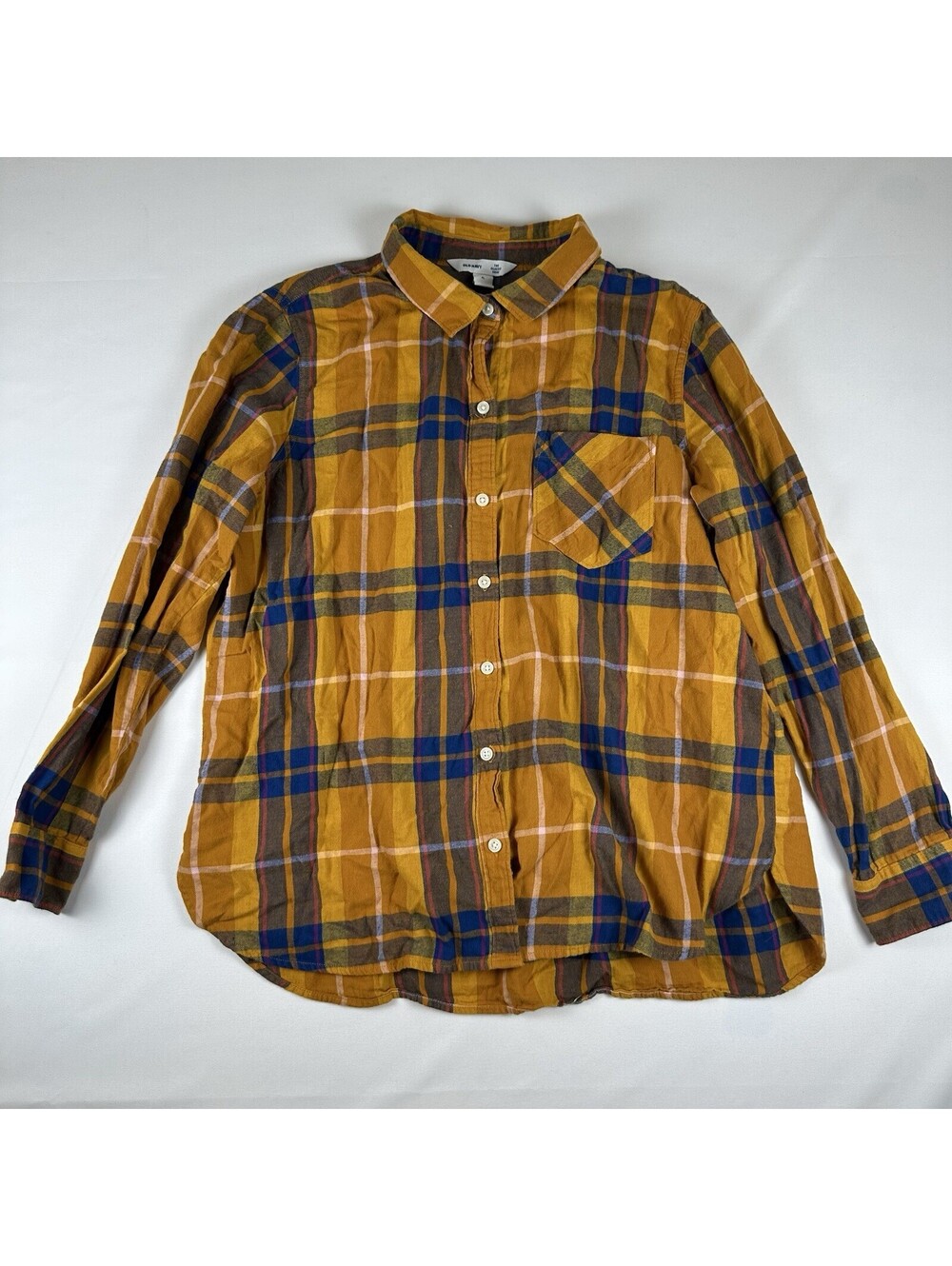 Old Navy Womens Classic Shirt Sz XL Mustard Plaid Flannel Button Up Long Sleeve